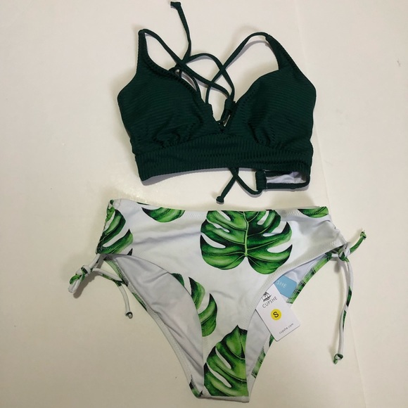 CUPSHE Green and Leaf Print Lace Up Bikini Set - Picture 8 of 8